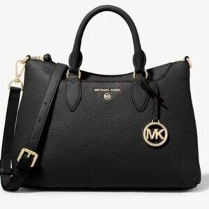 NWT ✅ Michael Kors AUSTEN SmallPebbled Leather Satchel Bag BLACK ✨NWT